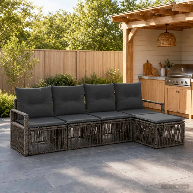 vidaXL Tuinbankenset 4 st 5-zits Grijs poly rattan, foto 2