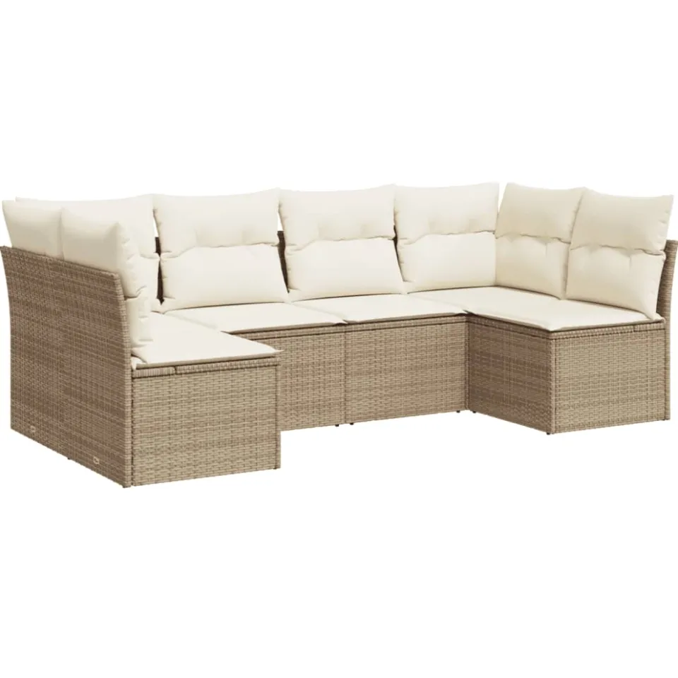 vidaXL 6-delige Loungeset met kussens poly rattan beige