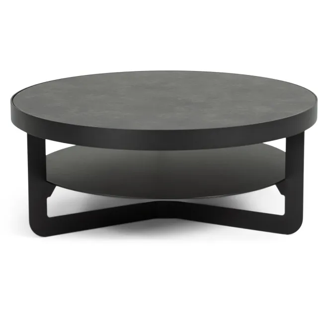 Spinder Design salontafel DOUGLAS ø80 cm - Staal - Zwart / HPL - Steenlook