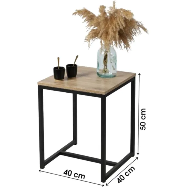 Urban Living Bijzettafel/plantenstandaard - zwart - metaal/hout - L40 x B40 x H50 cm