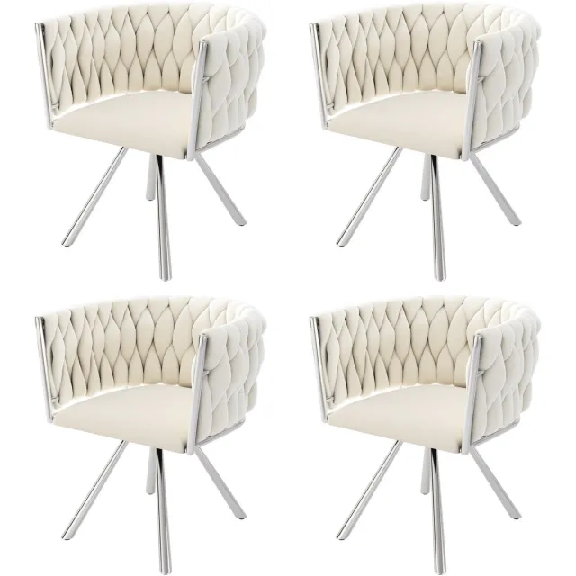 Merax Velvet Eetkamerstoel - Set van 4 - Luxe Draaibare Stoelen met 360° Rotatiefunctie - Ergonomisch Ontwerp - Stevige Stalen Poten - Beige + Zilver Beige; Zilver
