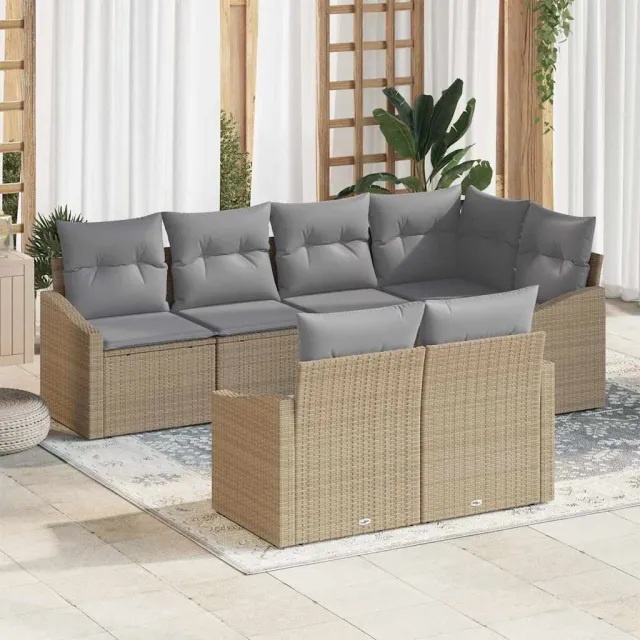vidaXL Tuinbankenset 7 st Beige en Licht Grijs poly rattan, foto 2