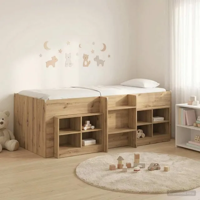 vidaXL Loft Bed Frame met Kast 3 st Artisanaal eiken Bewerkt hout Bruin