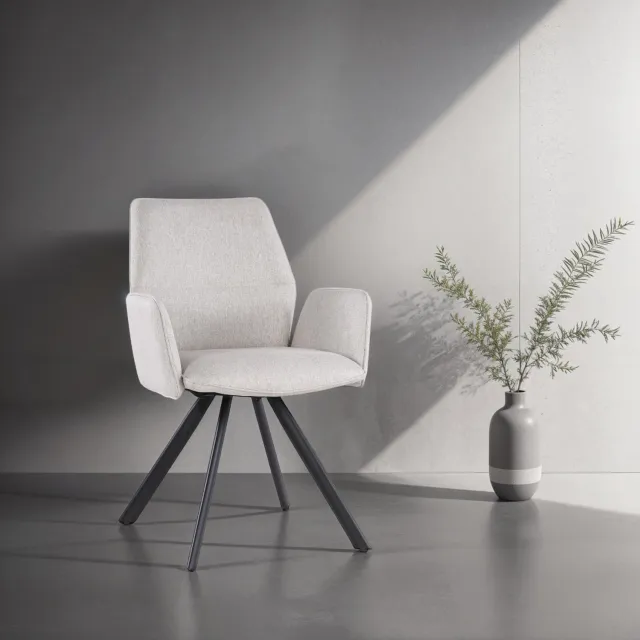 Livingfurn Eetkamerstoel Stof Beige - 58x58x86cm - Draaibaar - Zitdiepte 44cm - Set van 2