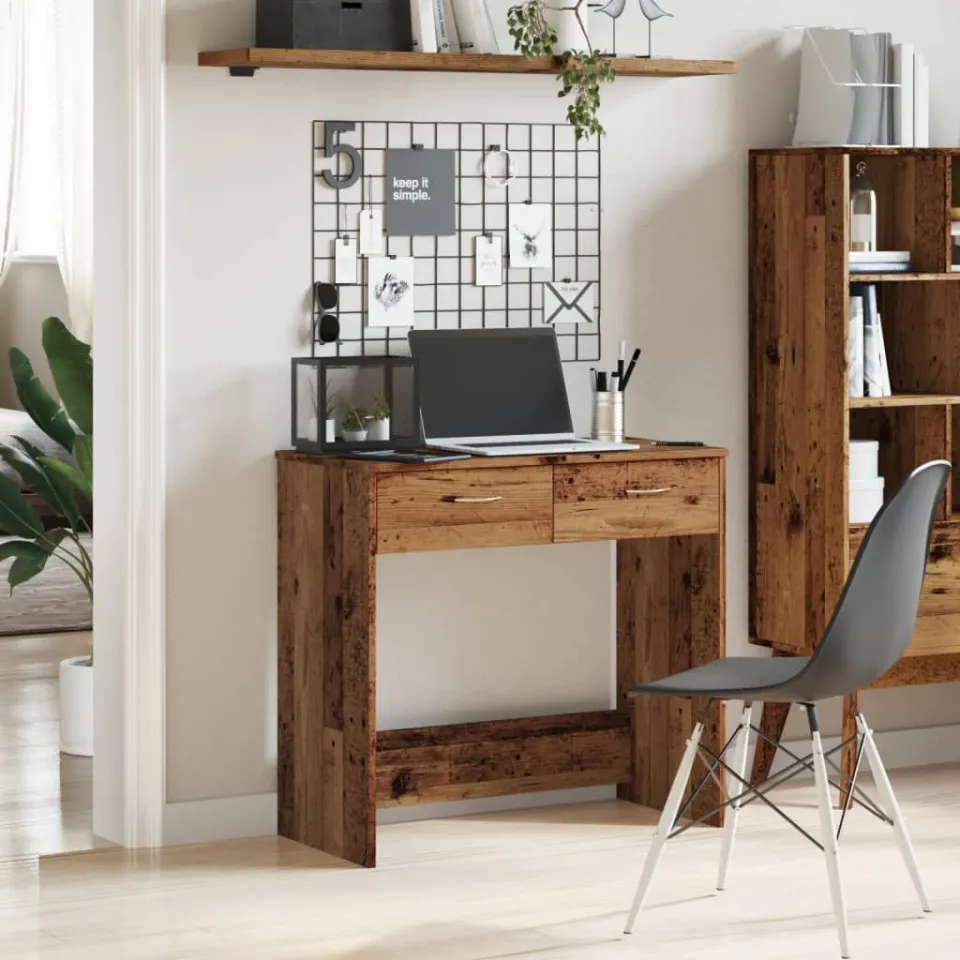 vidaXL Bureau 80x40x75 cm bewerkt hout oud houtkleurig bruin, foto 3