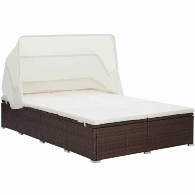 vidaXL Ligbed met kussen 2-persoons poly rattan bruin