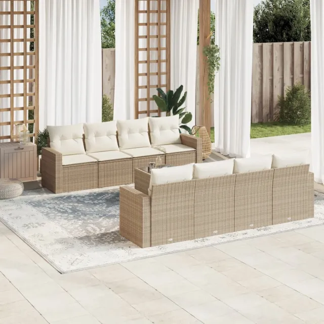vidaXL 9-delige Loungeset met kussens poly rattan beige, foto 2