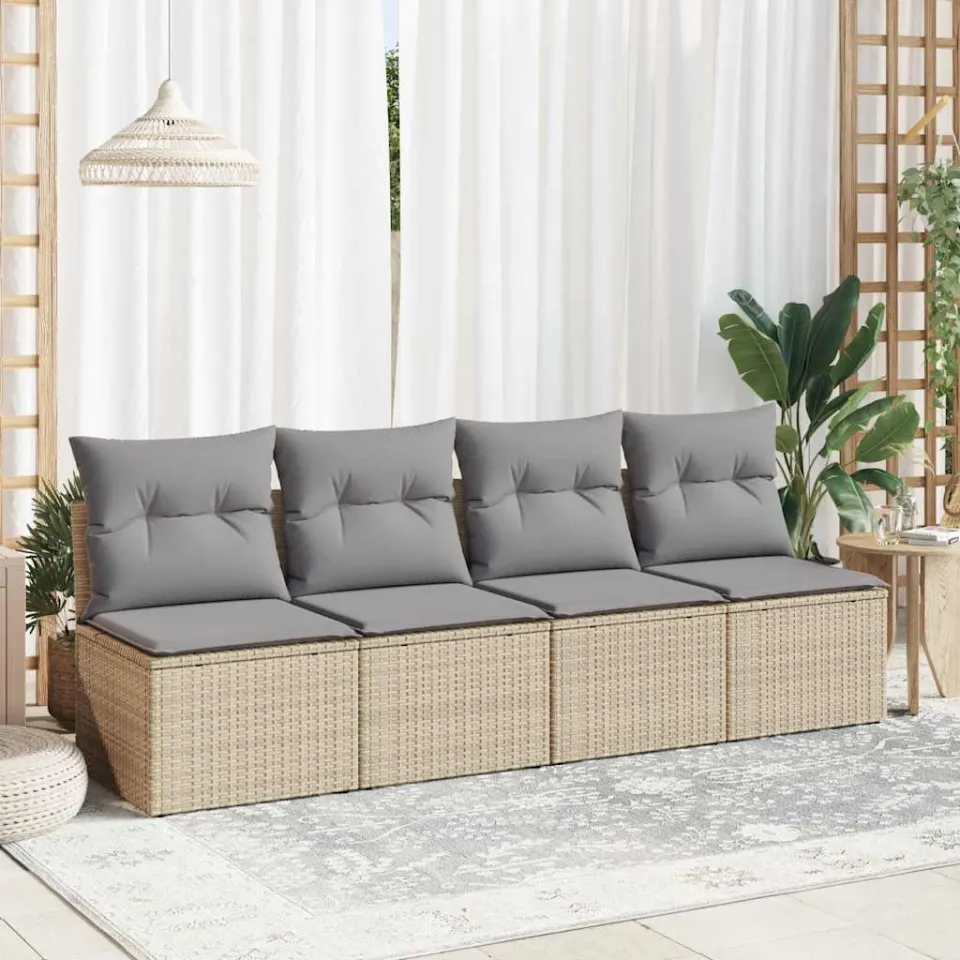 vidaXL 2-delige Loungeset met kussens poly rattan acacia beige, foto 2