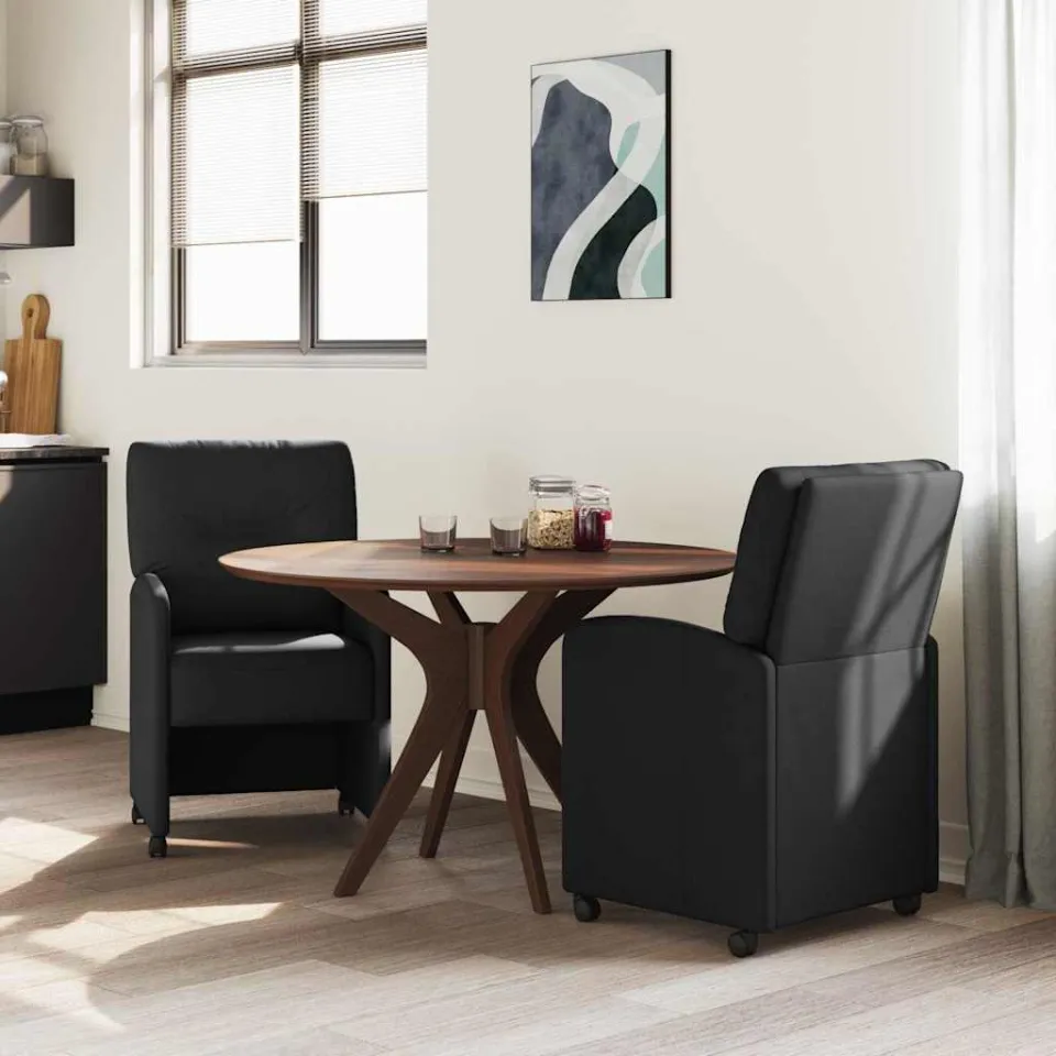 vidaXL Eetkamerstoelen met Wieltjes 2 st Stof Zwart 57 x 67 x 95 cm, foto 3