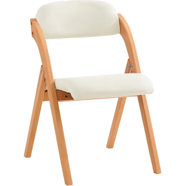SoBuy Houten Klapstoel met Gestoffeerd Zitkussen - Ergonomische Bureaustoel, Eetkamerstoel - Wit&Naturel, 47,5x77x59 cm, FST92-W - voor eetkamer, balkon of kantoor