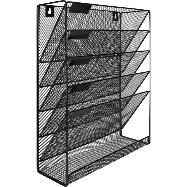 QUVIO Tijdschriftenhouder wand - met 5 lagen - Tijdschriftenbak - Tijdschriften organizer - Woonaccessoires - Mesh - Metaal - Gaas - Zwart