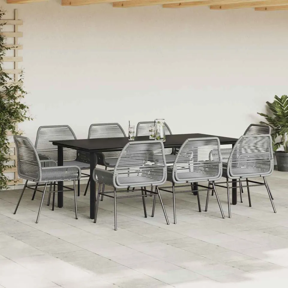 vidaXL 9-delige Tuinset met kussens poly rattan glas grijs, foto 3