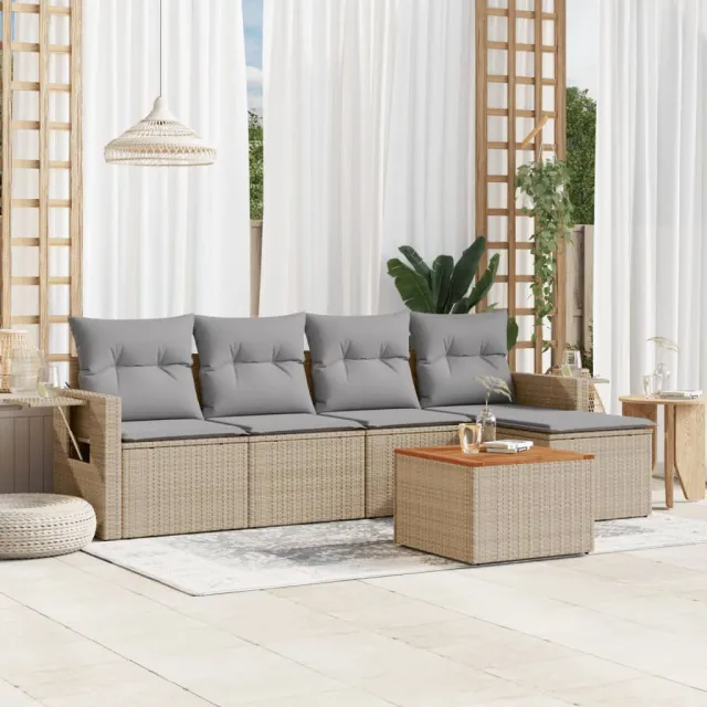 vidaXL 6-delige Loungeset met kussens poly rattan gemengd beige, foto 2