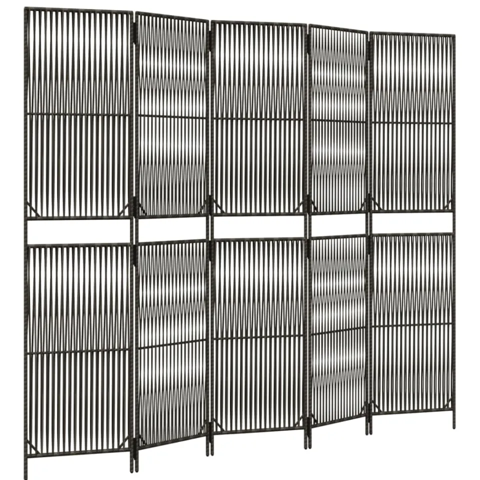 vidaXL Kamerscherm 5 panelen poly rattan grijs
