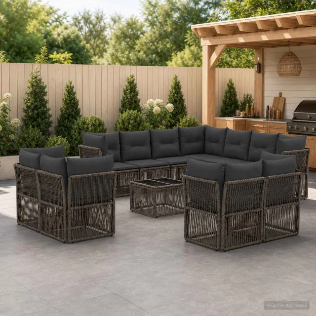 vidaXL Tuinbankenset 12 st Grijs poly rattan, foto 2