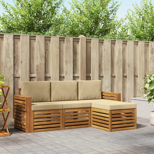 vidaXL Buiten bankenset 4 st 4-zits Natuurlijk en Beige