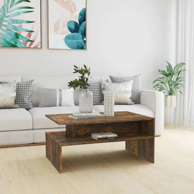 vidaXL Salontafel 90x60x42,5 cm bewerkt hout gerookt eikenkleurig