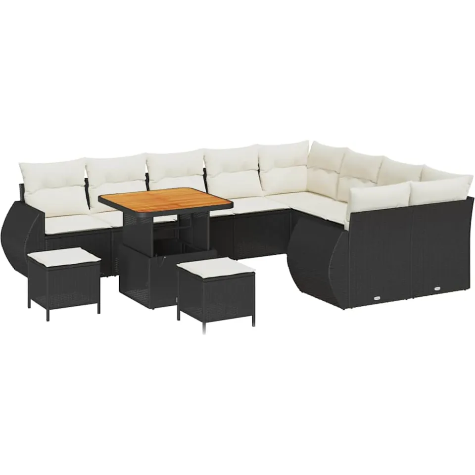 vidaXL Tuinbankenset 12 st Zwart poly rattan
