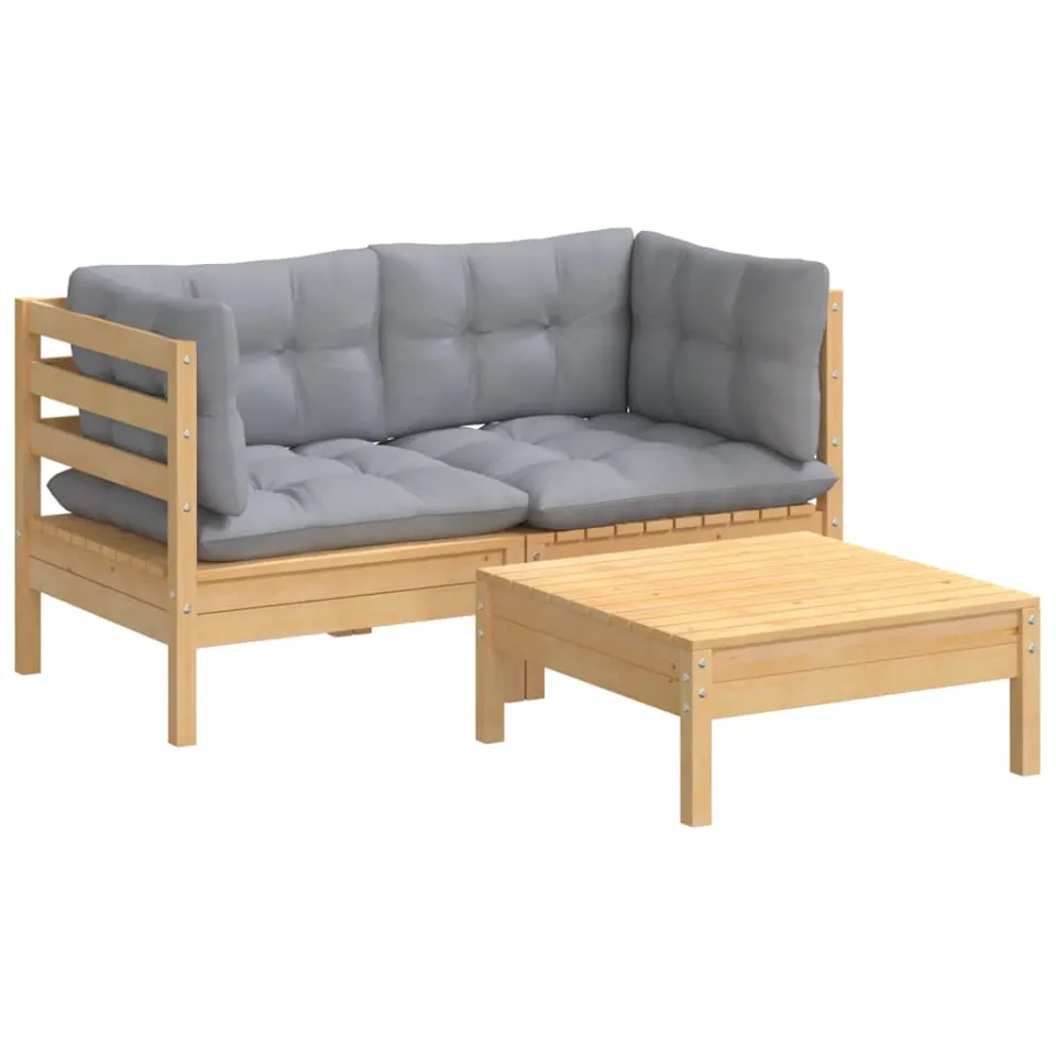 vidaXL 3-delige Loungeset met grijze kussens grenenhout Grijs