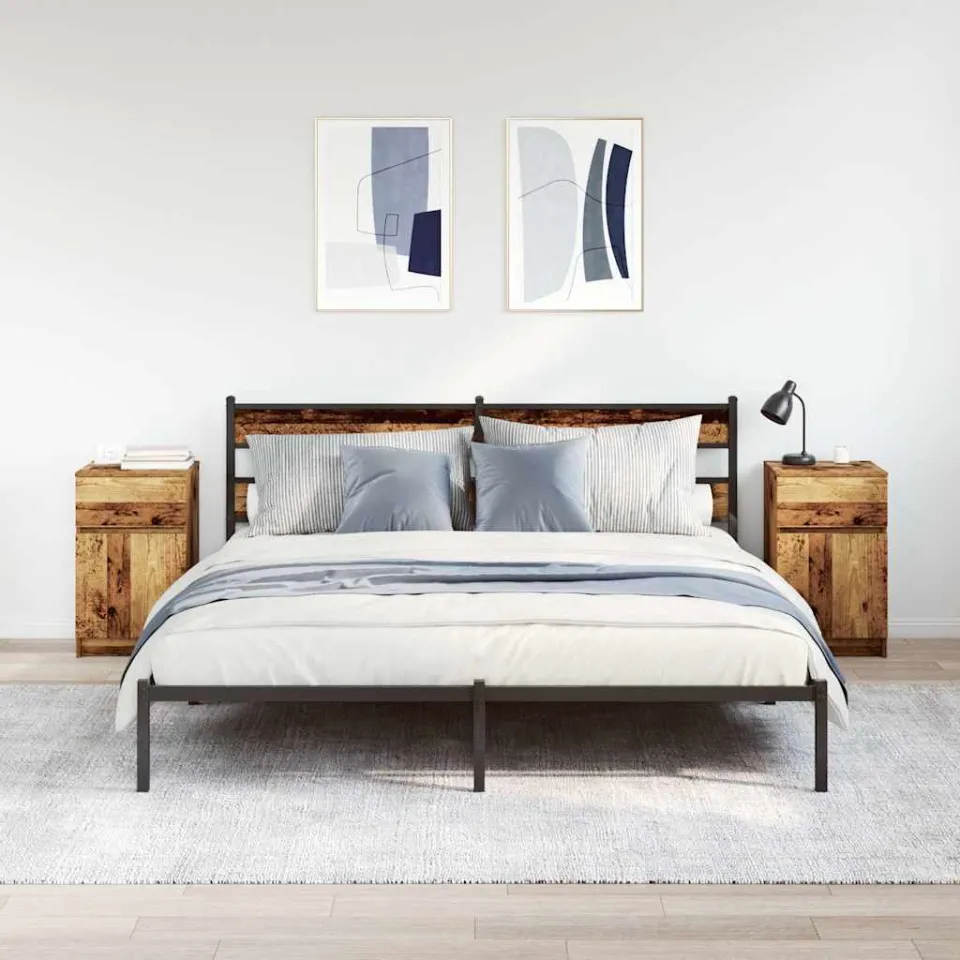 vidaXL Nachtkastjes 2 st 39x35x65 cm bewerkt hout oud houtkleurig bruin, foto 3