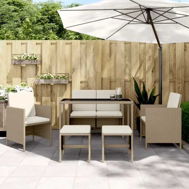 vidaXL 6-delige Tuinset met kussens poly rattan beige, foto 2