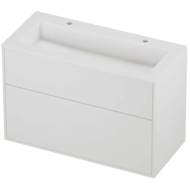 Proline Aristo Badmeubelset Polystone Elegant 2 Gaten 100x46x67 cm Glans Wit Mat White Mat Wit