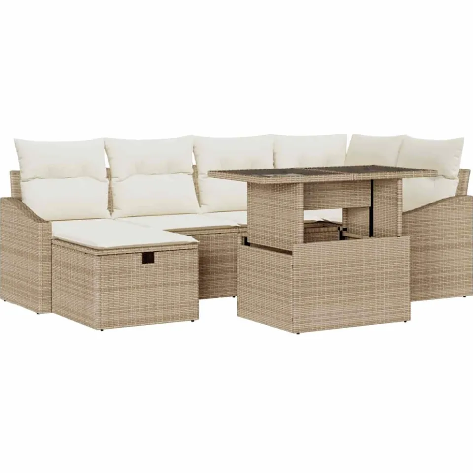 vidaXL Tuin Sofa Set 7 st Beige poly rattan