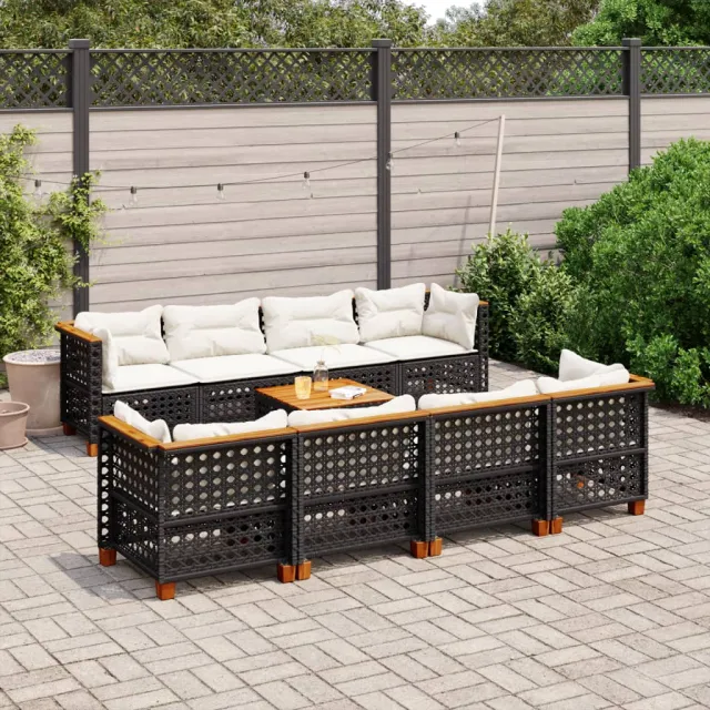 vidaXL 9-delige Loungeset met kussens poly rattan zwart, foto 2