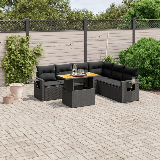 vidaXL 7-delige Loungeset met kussens poly rattan zwart, foto 2