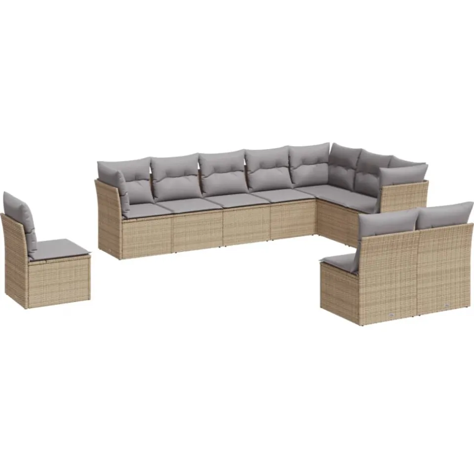 vidaXL 10-delige Loungeset met kussens poly rattan beige, foto 3