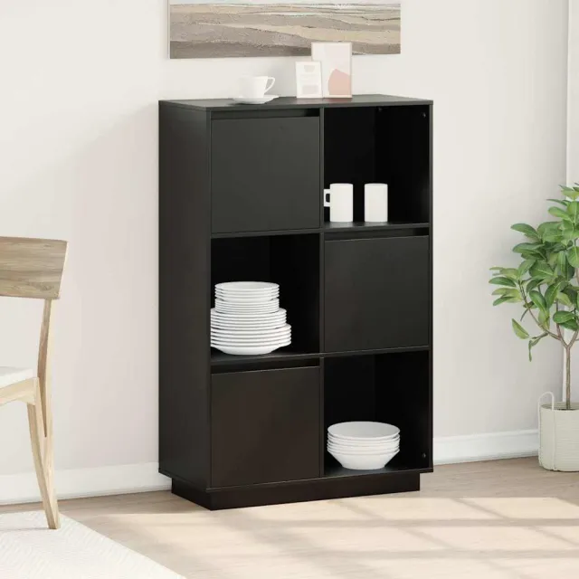 vidaXL Hoge kast 74x35x117 cm massief grenenhout zwart, foto 2