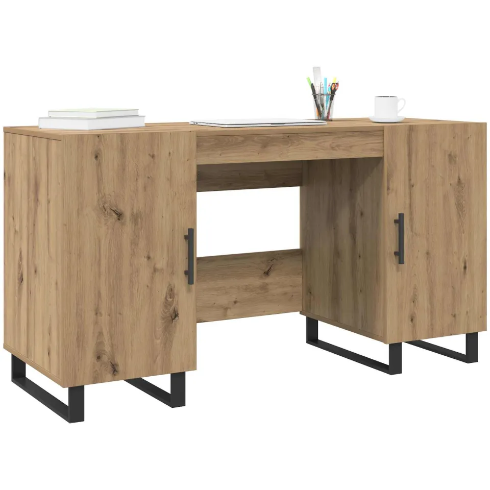 vidaXL Bureau artisanaal eikenkleurig Bewerkt hout 140 x 50 x 75 cm