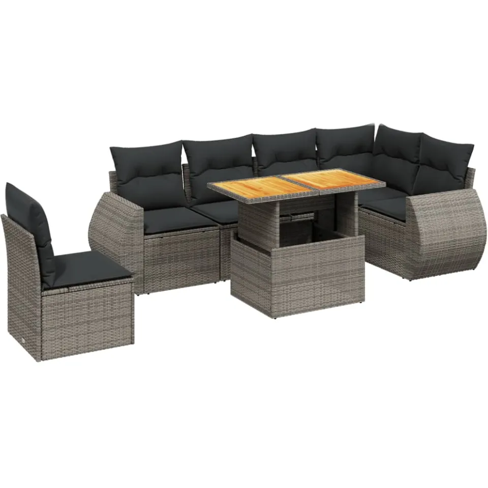 vidaXL 7-delige Loungeset met kussens poly rattan grijs, foto 3