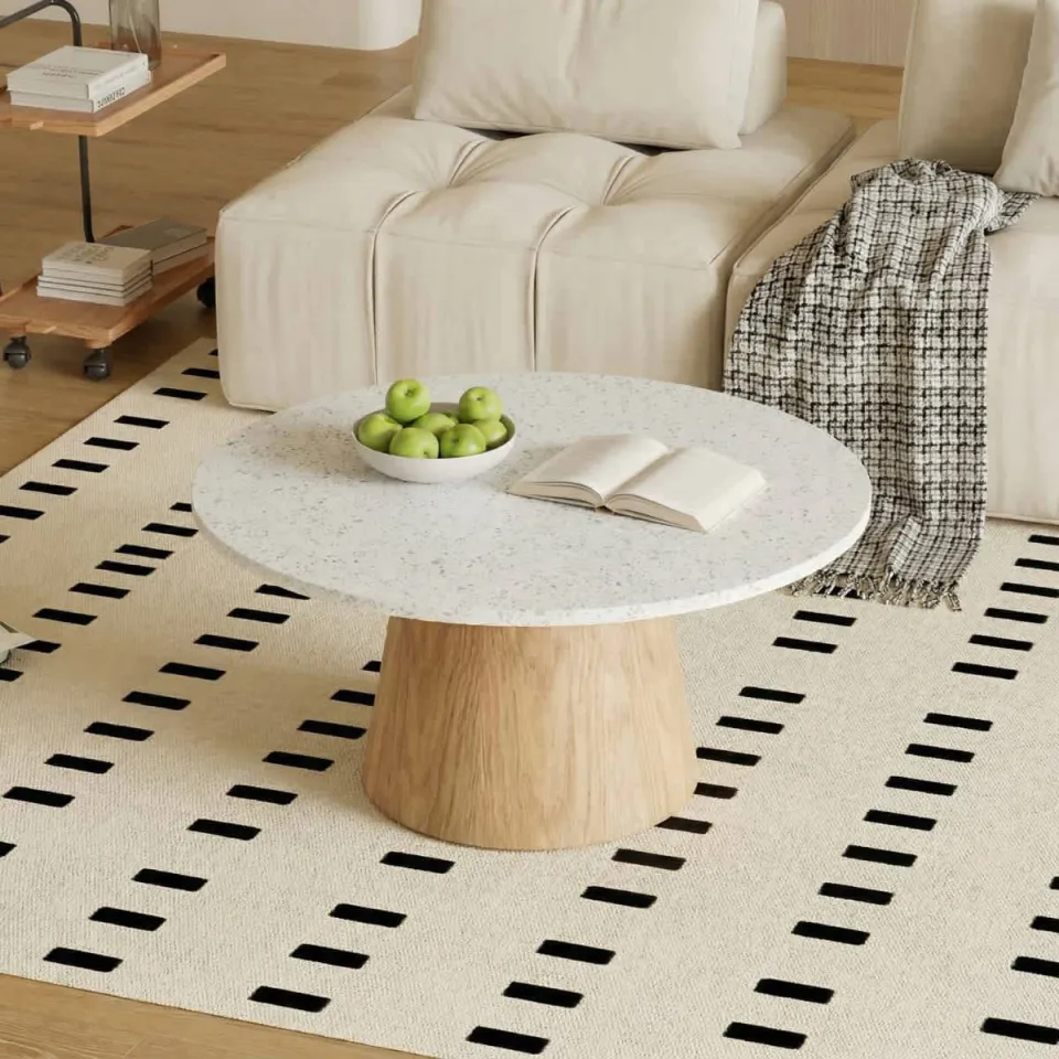 Giga Meubel Salontafel Sara Rond - Terrazzo/Hout - Naturel - 55x55x38cm, foto 2