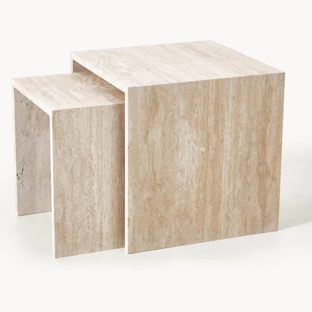 Blomus Bijzettafel Varu uit travertijn, 2-delig Beige