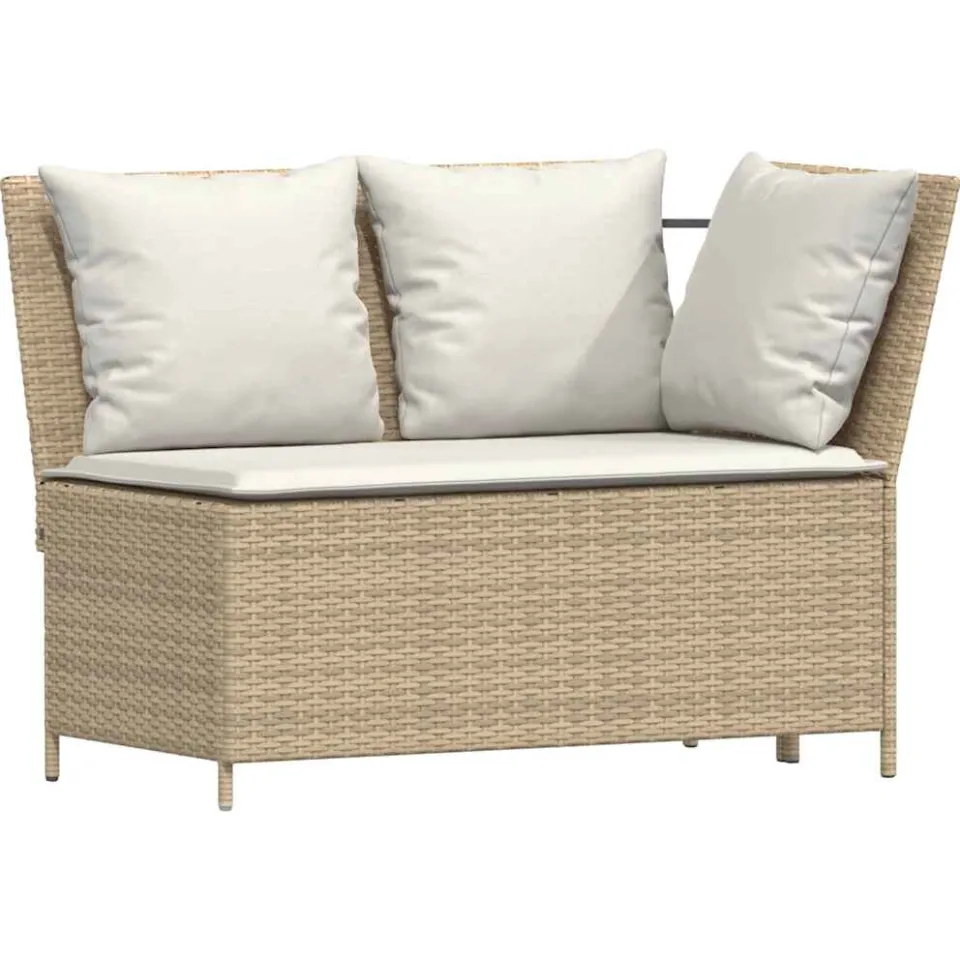 vidaXL 3-delige Loungeset met kussens poly rattan beige