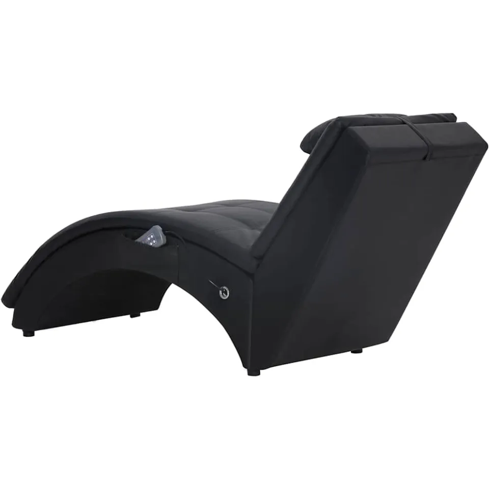 vidaXL Massage chaise longue met kussen kunstleer zwart, foto 4
