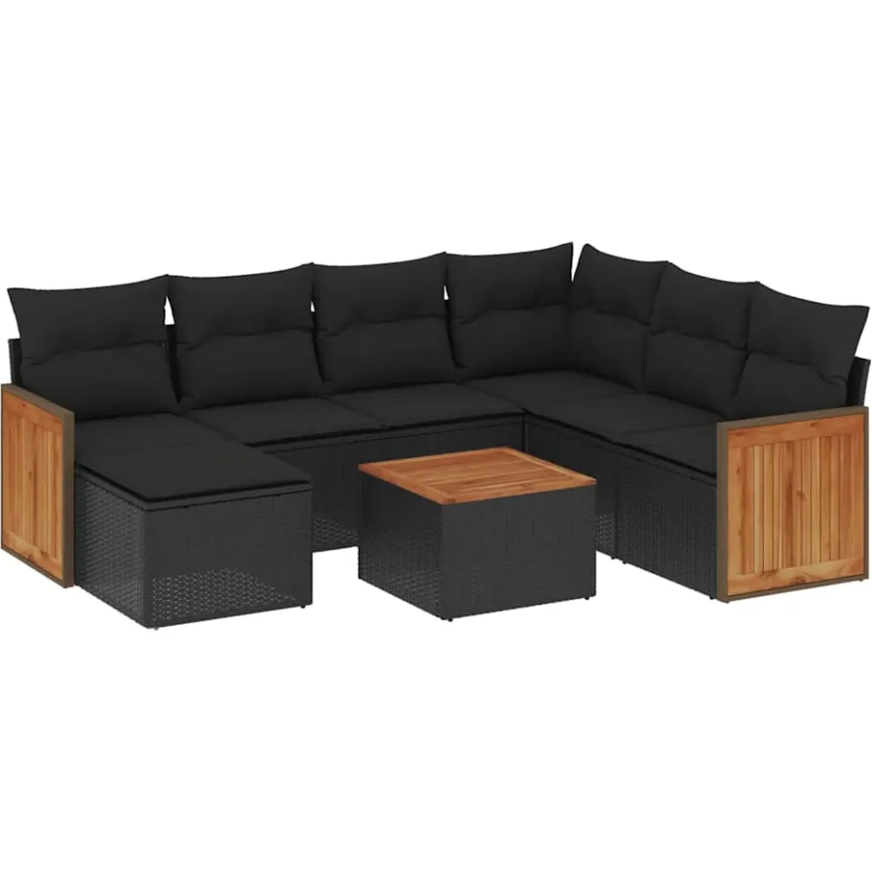 vidaXL 8-delige Loungeset met kussens poly rattan zwart, foto 3