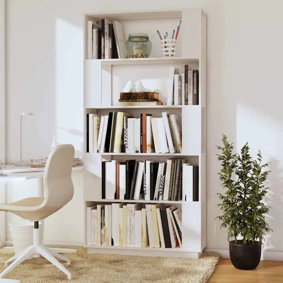 vidaXL Boekenkast/kamerscherm 80x25x163,5 cm massief grenenhout wit, foto 2