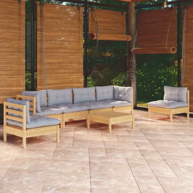 vidaXL 7-delige Loungeset met grijze kussens grenenhout grijs, foto 2