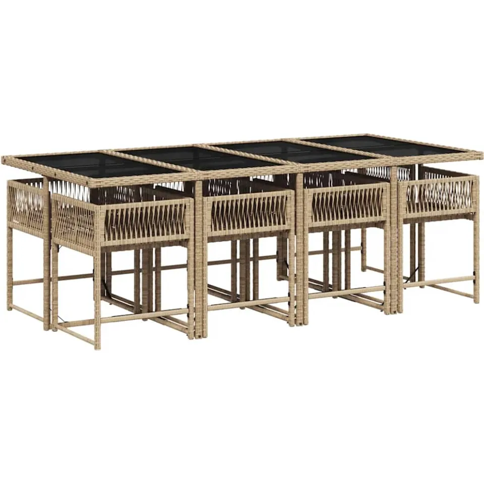 vidaXL 9-delige Tuinset met kussens poly rattan gemengd beige, foto 4