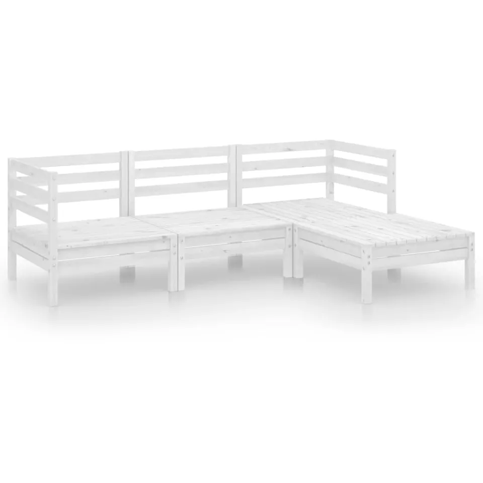 vidaXL 4-delige Loungeset massief grenenhout wit, foto 3