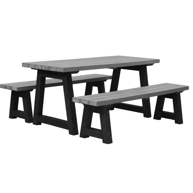 Rekupro Planten Belgravia Rekupro Picknicktafel set tuinset - 2 banken 1 tafel - 180cm - 8 persoons- 100% recycled Kunststof Grijs