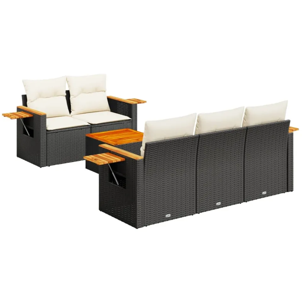 vidaXL 6-delige Loungeset met kussens poly rattan zwart