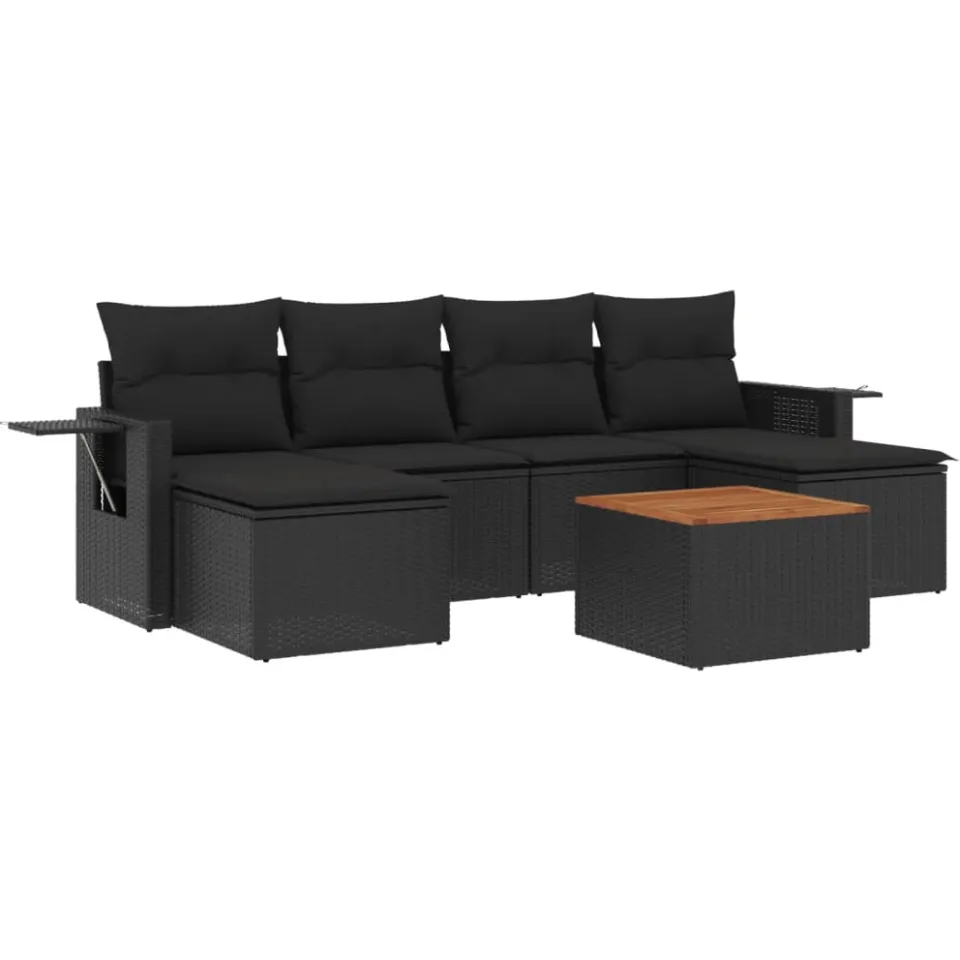 vidaXL 7-delige Loungeset met kussens poly rattan zwart, foto 3