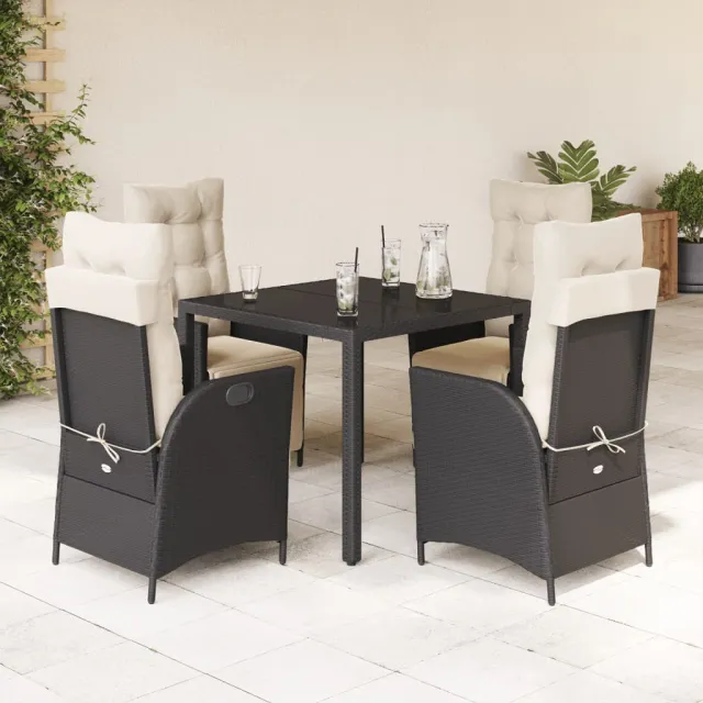vidaXL 5-delige Tuinset met kussens poly rattan zwart, foto 2