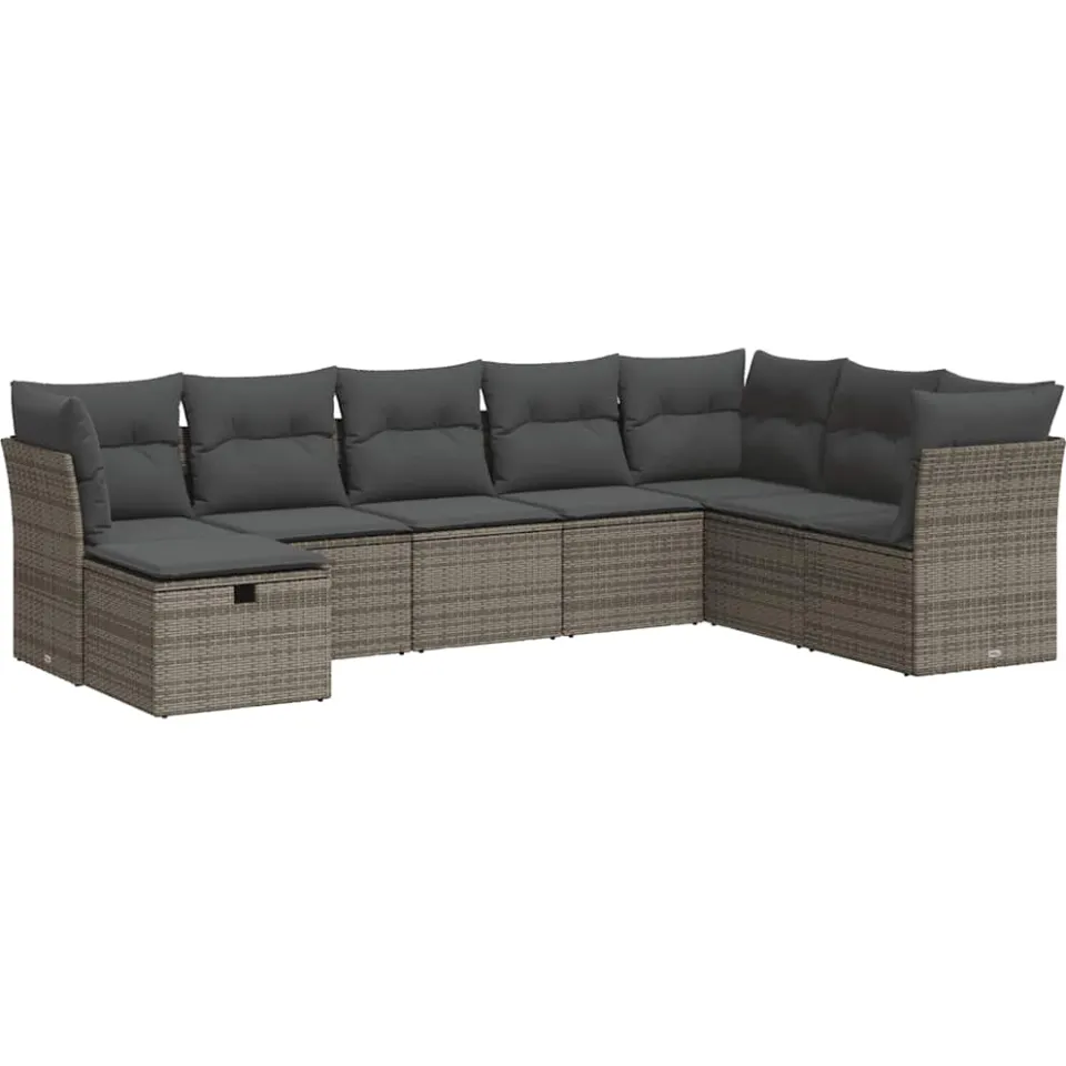 vidaXL 8-delige Loungeset met kussens poly rattan grijs, foto 3
