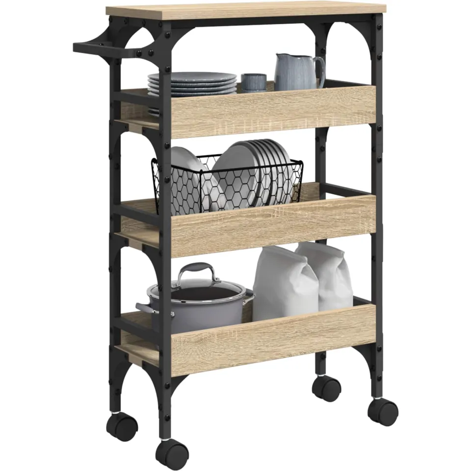 vidaXL Keuken Trolley Sonoma Eiken 53 x 20 x 76 cm Bewerkt hout Bruin