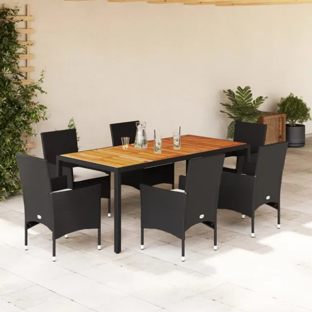 vidaXL 7-delige Tuinset met kussens poly rattan en acaciahout zwart, foto 2