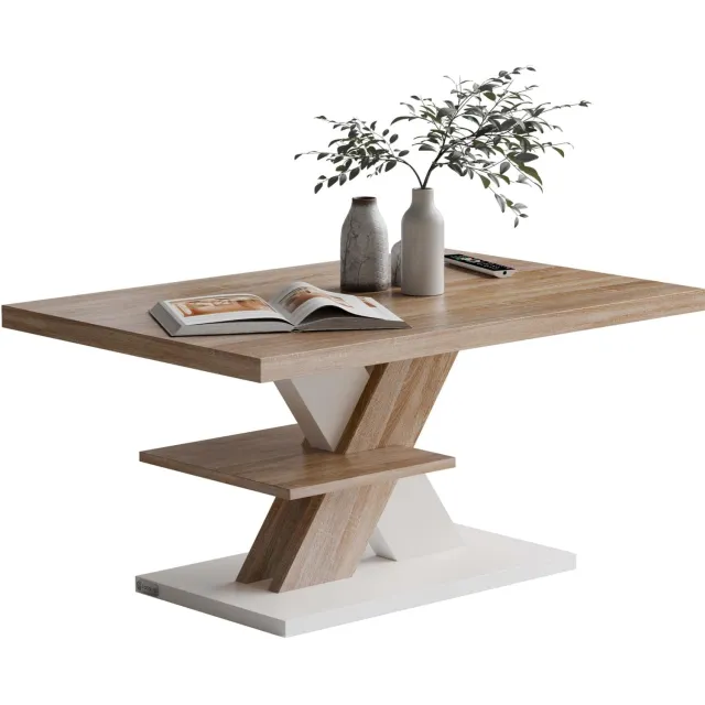 Duraxl Salontafel - 90 x 60 cm - Wit en eik